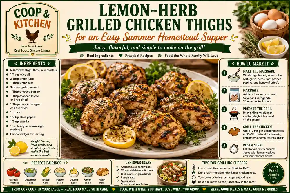 Lemon-Herb Grilled Chicken Thighs for an Easy Summer Homestead Supper at BF Farm Kunekune Pigs