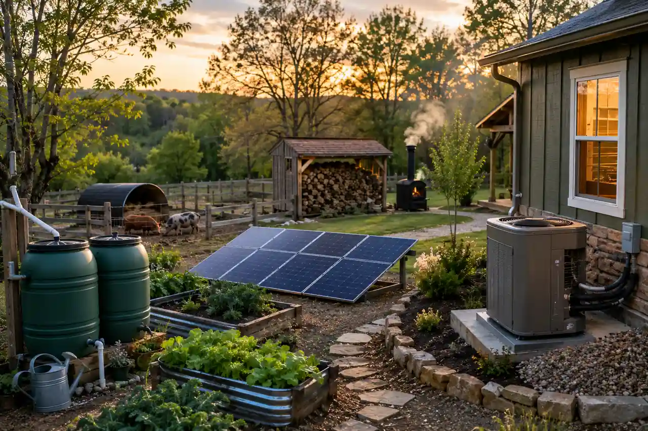 Off-Grid-Lite Living: Solar Backup, Wells, Wood Heat, Rain Barrels, and Gradual Self-Reliance Without Going Full Bunker Goblin at BF Farm Kunekune Pigs