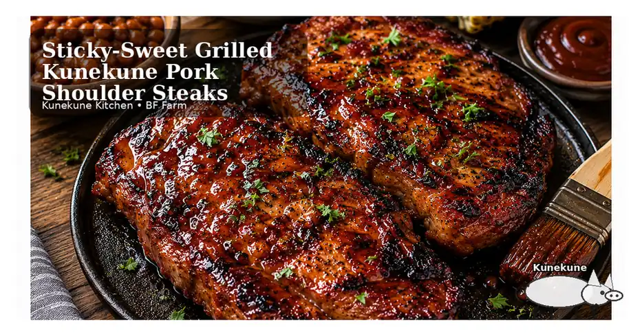 Sticky-Sweet Grilled Kunekune Pork Shoulder Steaks at BF Farm Kunekune Pigs